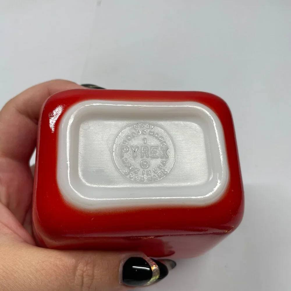 Vintage Pyrex Primary 501 Red Refrigerator Fridgie Dish Multicolor Milk Glass